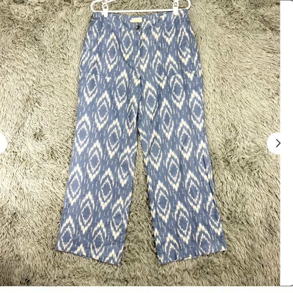 Chico's 100% Linen Ikat Print Crop Pants Chico's 2 M/L